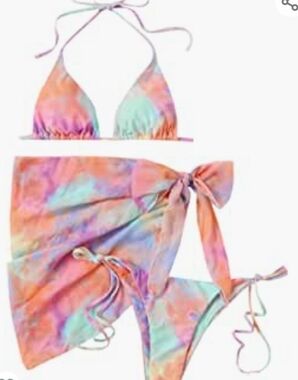 Pastel Tie-Dyed Bikini and Sarong Set Size 3XL
